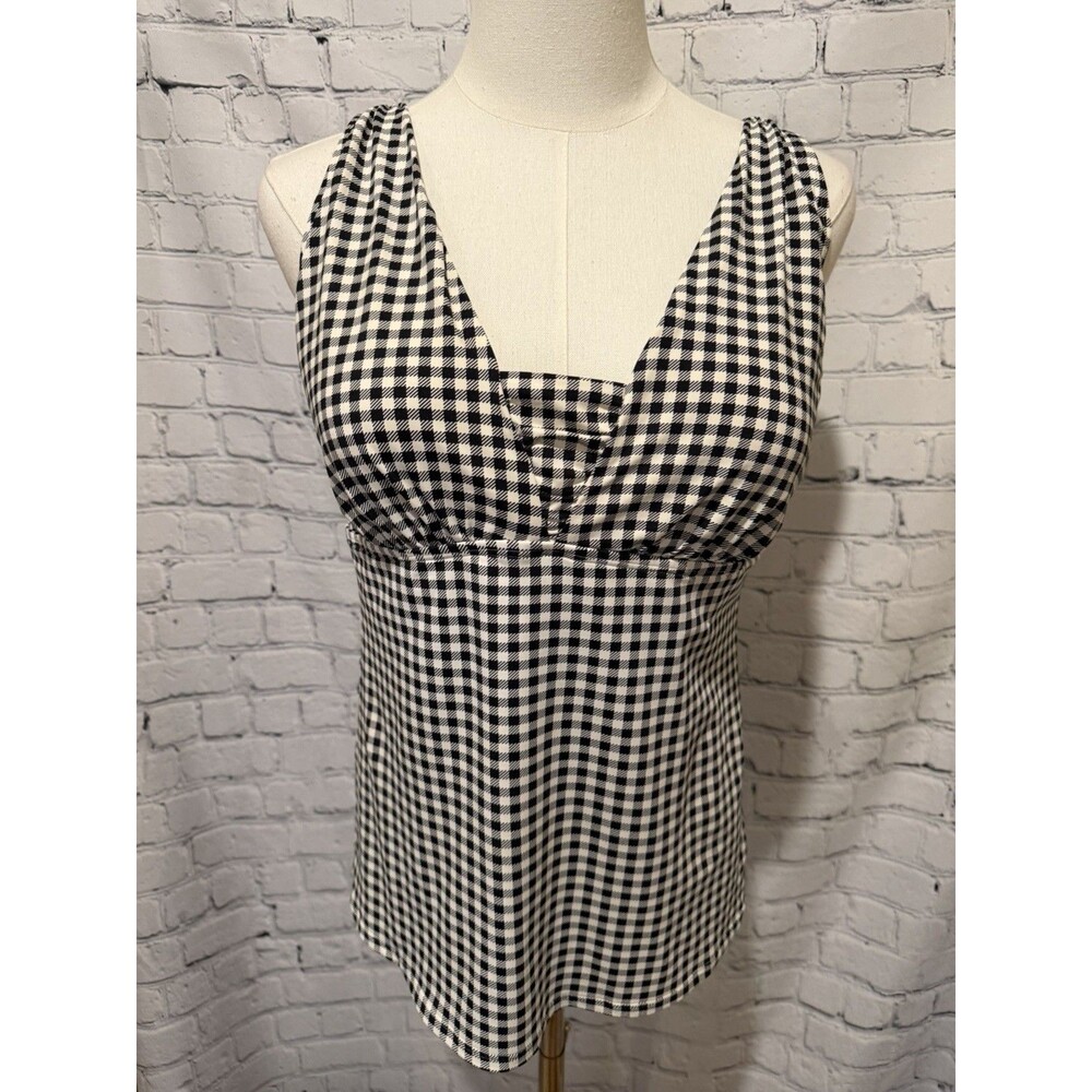 Lands’ End black-and-white gingham sleeveless tankini Swim Top Size 12